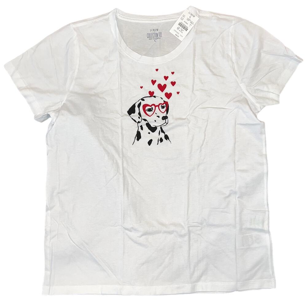 NWT J. Crew White W/Heart Dalmatian Dog Graphic Tee - SIZE M
